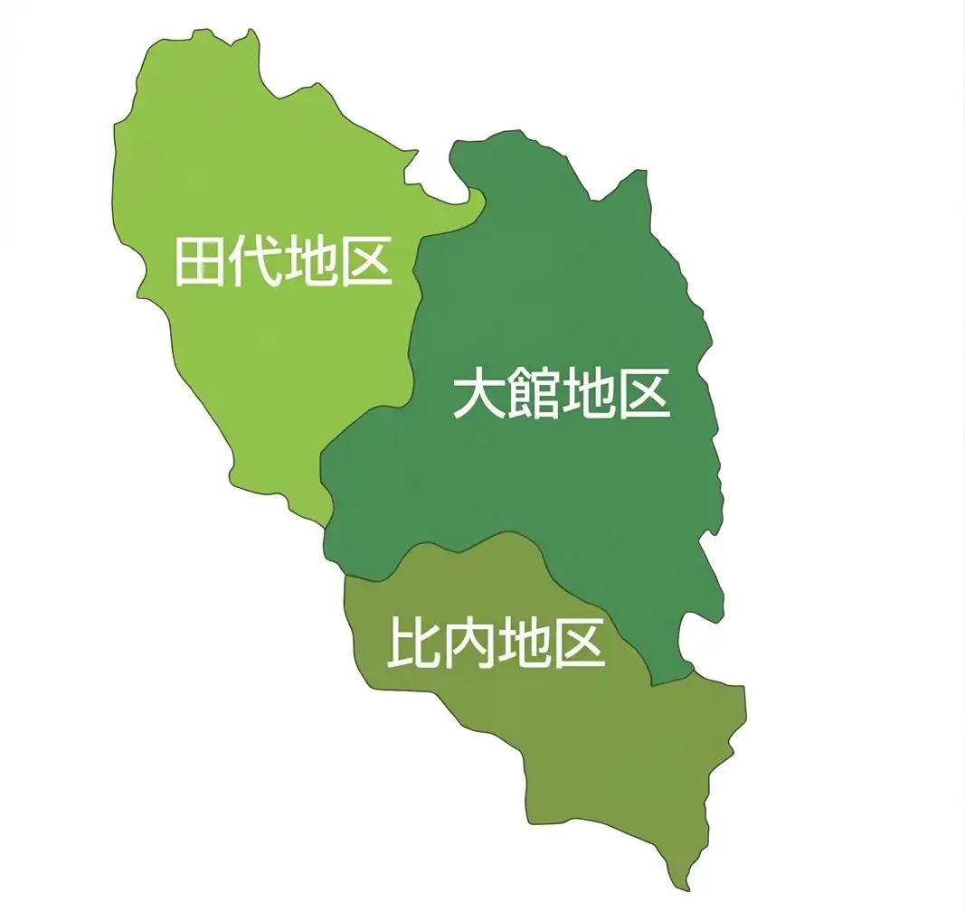 大館市 地区マップ（田代地区・大館地区・比内地区）